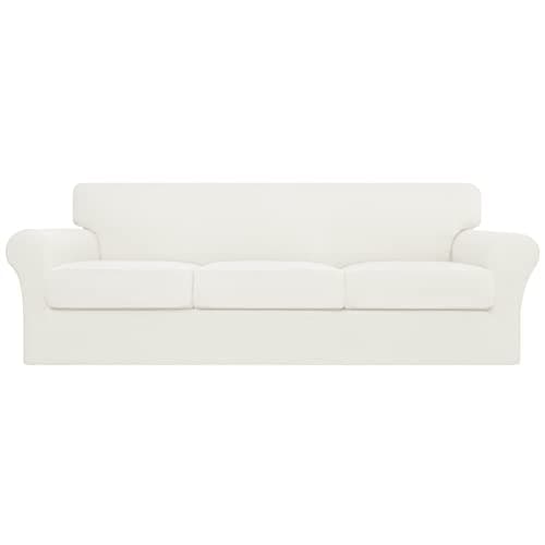 Pet and Kid-Friendly Large Dark Gray Stretch Couch Cover — Ivory