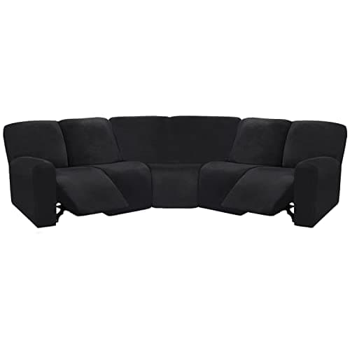 ULTICOR Ivory L Shape 5 Seat Recliner Sofa Cover — Black