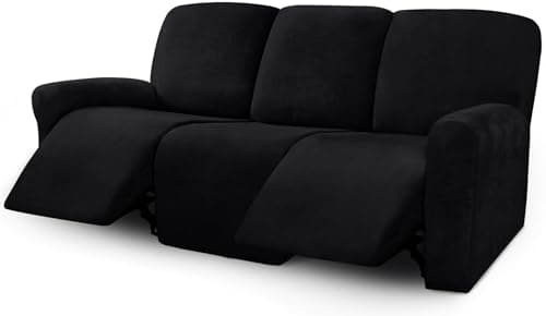 ULTICOR Velvet 3 Seater Recliner Sofa Covers, Light Grey — Black