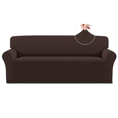 Chocolate Fleece Stretch Slipcover for Sofa, Non-Slip & Washable Couch Protector
