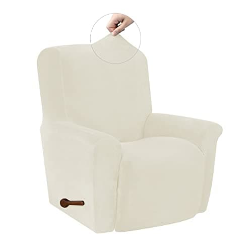 Silver Grey Velvet High Stretch Recliner Chair Cover, Washable Protector with Non-Slip Bottom — Ivory