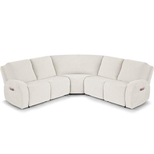 VANSOFY Large Reclining Sectional Sofa Covers, Light Gray — Off White