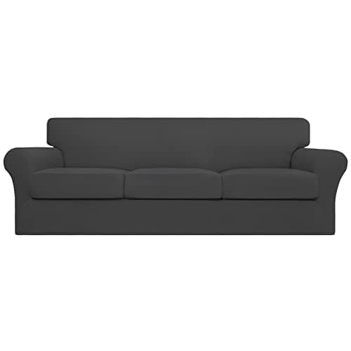 Pet and Kid-Friendly Large Dark Gray Stretch Couch Cover