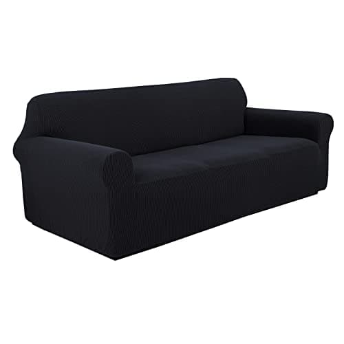 Stretch Sofa Cover for 3 Cushion Couch, Furniture Protector for Dogs - Black