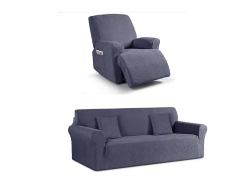 Ruaozz 3-Piece Recliner Chair & Universal Sofa Cover with Elastic Straps Grey