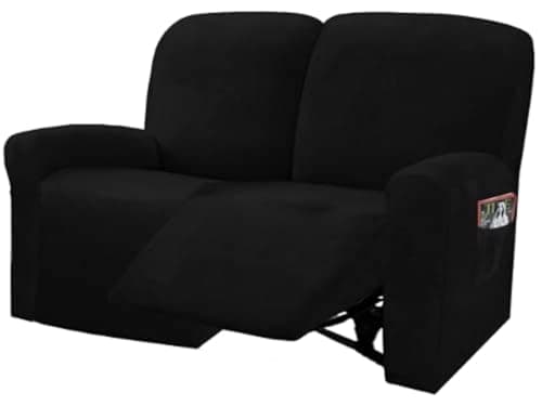 ULTICOR 6-Piece Velvet Reclining Love Seat Slipcover (Dark Grey) — Black