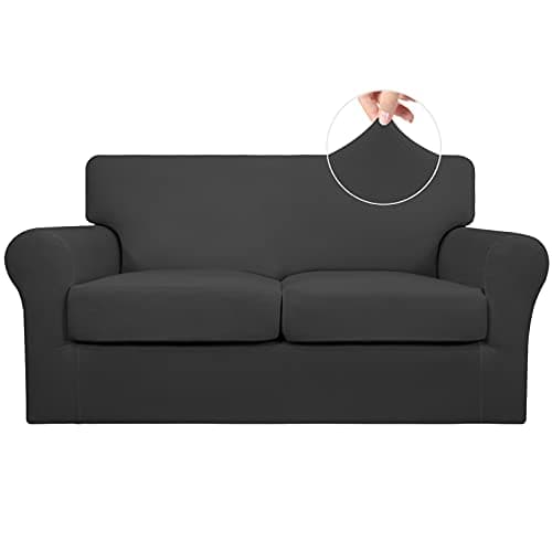 Elastic Pet Sofa Cover - Washable Soft Couch Protector for 2 Cushions (Love Seat, Dark Gray)