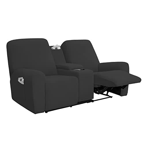 Chocolate Soft Fleece Recliner Loveseat Cover with Storage Chocolate — Dark Gray