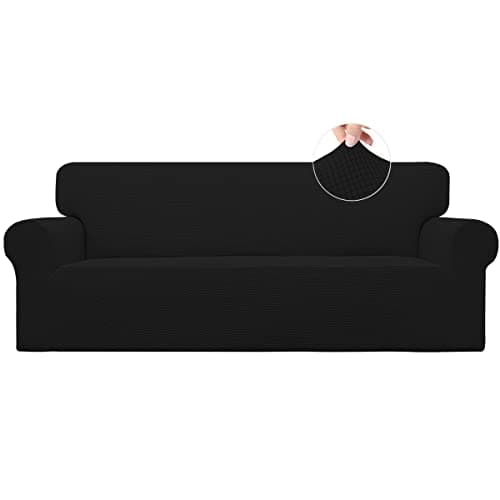 Pet Friendly Black Non-Slip Sofa Cover for 3 Cushion Couch (Large)