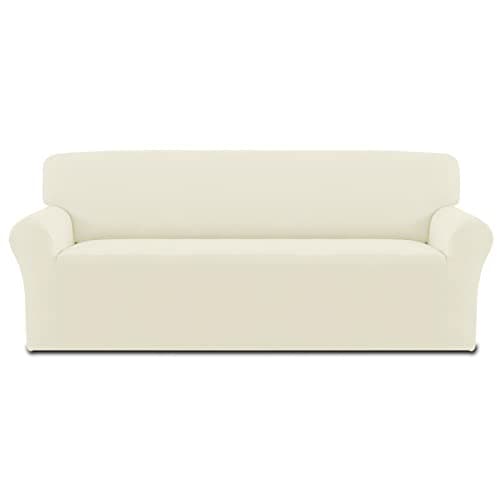 Chocolate Fleece Stretch Slipcover for Sofa, Non-Slip & Washable Couch Protector — Ivory