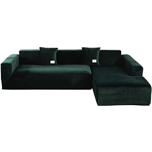 Stretch Anti-Slip L-Shaped Sectional Couch Covers, 2 Pcs for 3+3 Seaters — Grass B