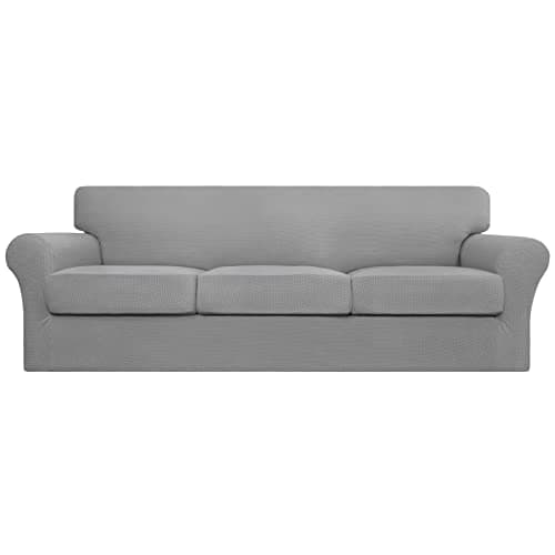 Pet and Kid-Friendly Large Dark Gray Stretch Couch Cover — Light Gray
