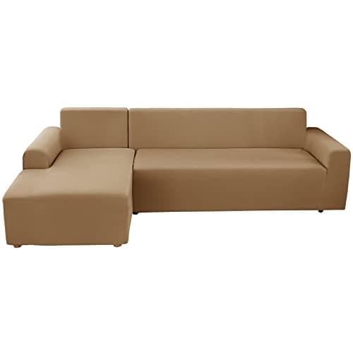 Stretch Anti-Slip L-Shaped Sectional Couch Covers, 2 Pcs for 3+3 Seaters — Khaki a