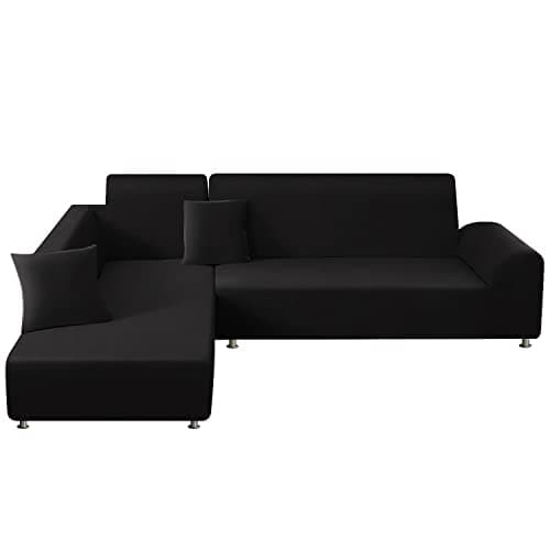 Black 2 Pcs Stretch Sectional Sofa Cover with Pillow Covers for L Shape Couch