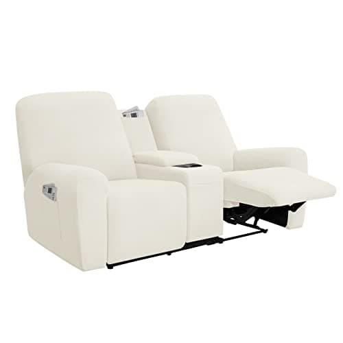 Chocolate Soft Fleece Recliner Loveseat Cover with Storage Chocolate — Ivory