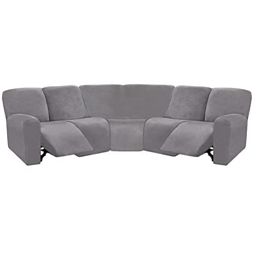 ULTICOR Ivory L Shape 5 Seat Recliner Sofa Cover — Light Gray