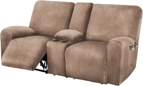 ULTICOR Dark Grey 8-Piece Velvet Reclining Loveseat Cover — Sand