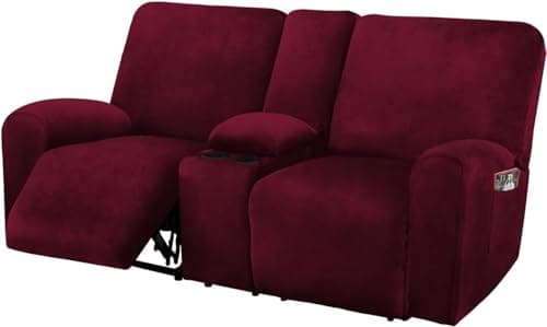 ULTICOR Dark Grey 8-Piece Velvet Reclining Loveseat Cover — Burgundy - Wine