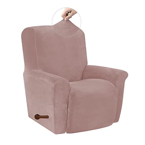 Silver Grey Velvet High Stretch Recliner Chair Cover, Washable Protector with Non-Slip Bottom — Pink