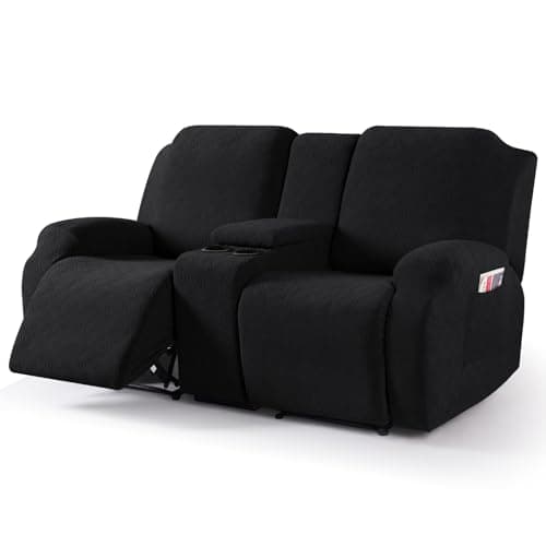 VANSOFY Jacquard Stretch Reclining Sofa Cover for 2 Seat with Console (Dark Gray) — Black