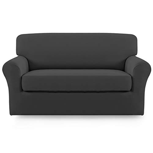 Easy-Going Dark Gray Spandex Microfiber Sofa Slipcover – Kids & Pet Friendly Elastic Bottom