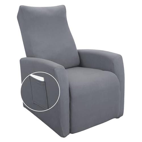 Jacquard Recliner Chair Cover, Taupe, Recliner Protector with Pocket — Grey