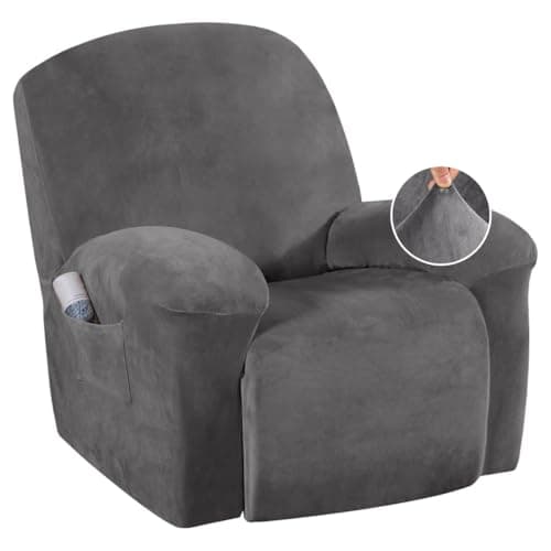 H.VERSAILTEX Velvet Recliner Chair Cover, Thick Soft and Anti-Slip (Grey)