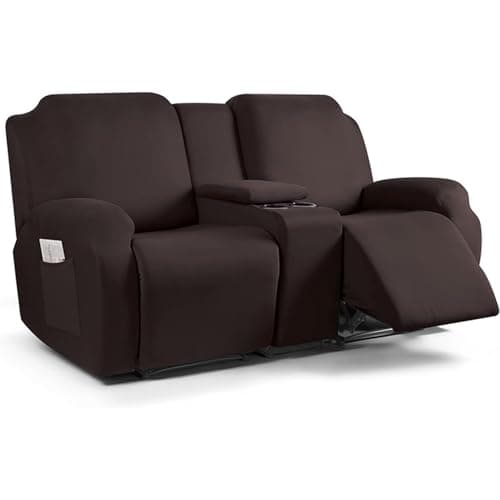 Light Grey Stretch Recliner Sofa Slipcover with Console — Coffee