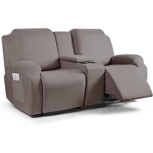 Light Grey Stretch Recliner Sofa Slipcover with Console — Auburn