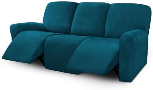 ULTICOR Velvet 3 Seater Recliner Sofa Covers, Light Grey — Deep Teal