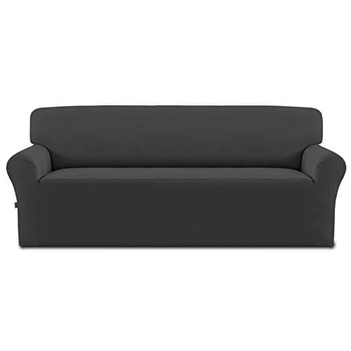 Chocolate Fleece Stretch Slipcover for Sofa, Non-Slip & Washable Couch Protector — Dark Gray
