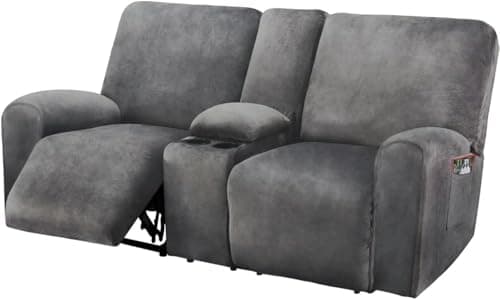 ULTICOR Dark Grey 8-Piece Velvet Reclining Loveseat Cover