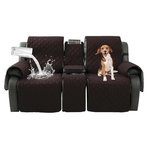 Waterproof Grayish Brown Recliner Cover with Center Console, Pet & Kids Protector — Chocolate
