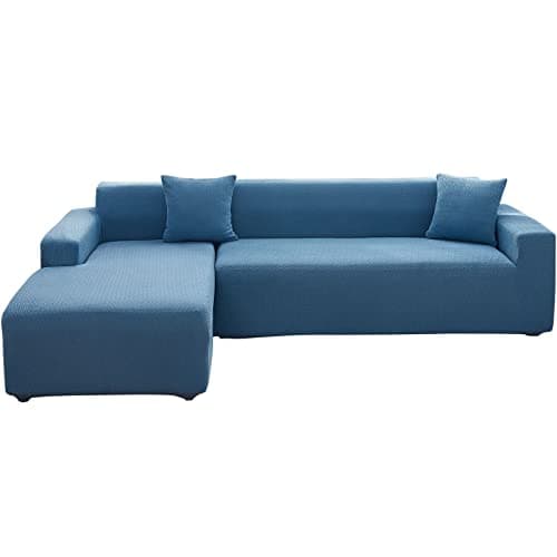 Wear-Resistant L-Shaped Couch Cover, Dark Gray B-Leaves, 2pcs + Pillowcases — A-weave Blue