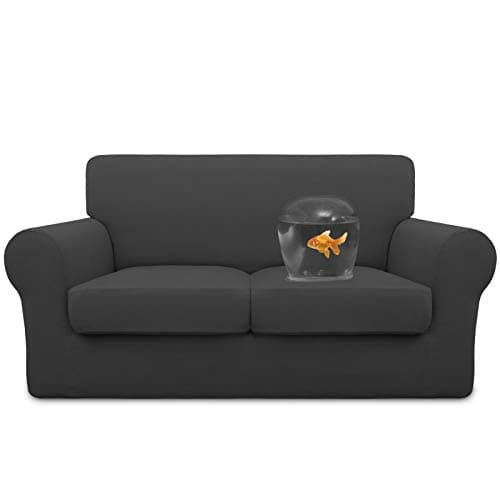 Dual Waterproof Loveseat Cover for Dogs and Kids, Dark Gray Stretch Couch Protector