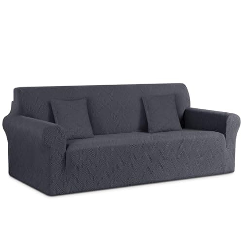 Ruaozz Stretch Sofa Cover for 3 Cushion Couch (3 Seater, Dark Gray)
