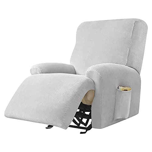 Green Ultra Soft Velvet Recliner Chair Covers 4-Piece Set — Light Grey