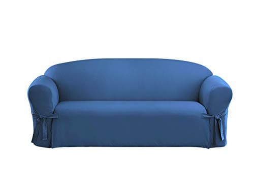SureFit Duck Cotton Loveseat Box Cushion Slipcover — Bluestone