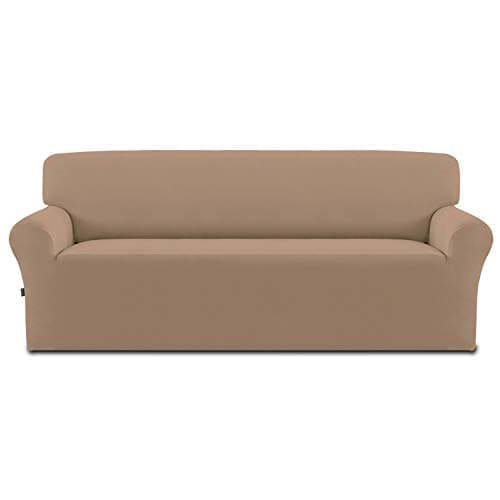 Chocolate Fleece Stretch Slipcover for Sofa, Non-Slip & Washable Couch Protector — Camel