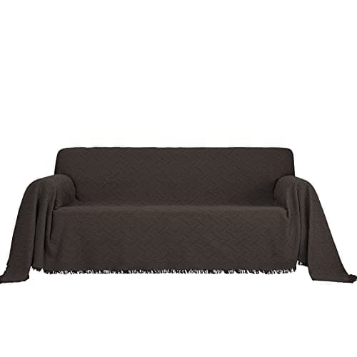 MYSKY HOME XX-Large Grey Geometrical Sofa Slipcover for 3 Cushion Couch — Chocolate