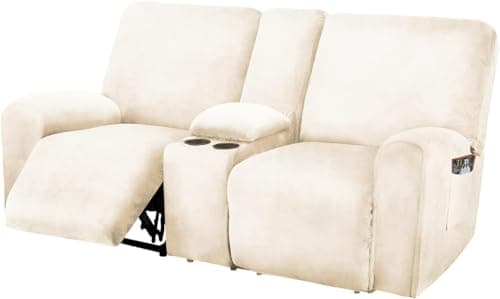 ULTICOR Dark Grey 8-Piece Velvet Reclining Loveseat Cover — Ivory