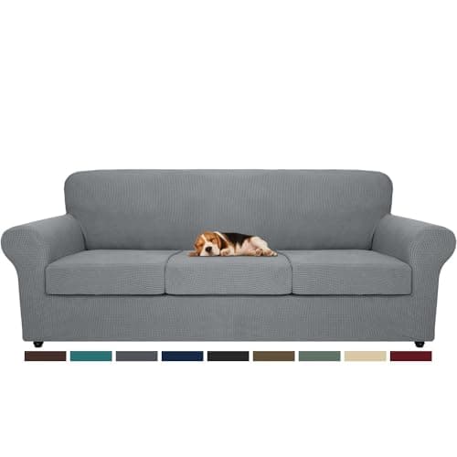Super Stretch Dark Grey Sofa Covers for 3 Cushion Couch (71"-91") — Light Gray