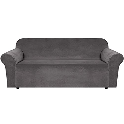 H.VERSAILTEX Stretch Gray Velvet Sofa Covers for 3 Cushion Couch, 72"-90"