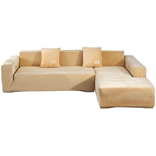 Stretch Anti-Slip L-Shaped Sectional Couch Covers, 2 Pcs for 3+3 Seaters — Beige B