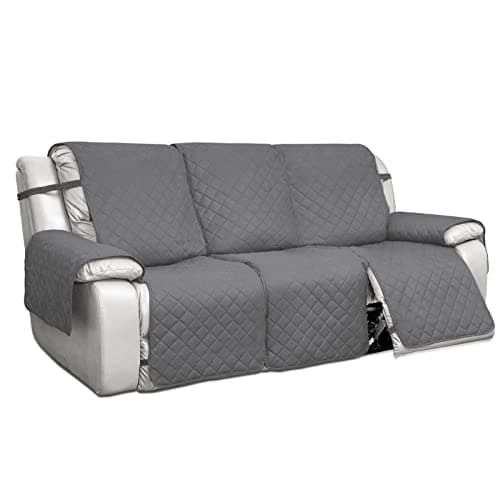 PureFit Water Resistant Reversible Sofa Cover for Reclining Couch (3 Seat, Gray/Light Gray)