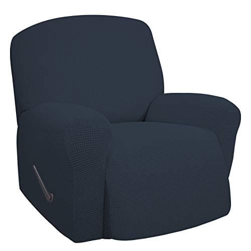 Oversized Recliner Stretch Sofa Slipcover, Dark Gray, Elastic Bottom — Dark Blue