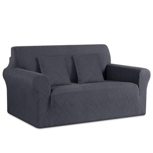 Ruaozz Stretch Loveseat Sofa Cover for 2 Cushion Couch (Dark Gray)