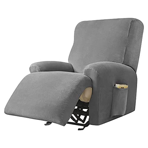 Green Ultra Soft Velvet Recliner Chair Covers 4-Piece Set — Dark Grey