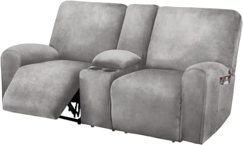 ULTICOR Dark Grey 8-Piece Velvet Reclining Loveseat Cover — Light Grey