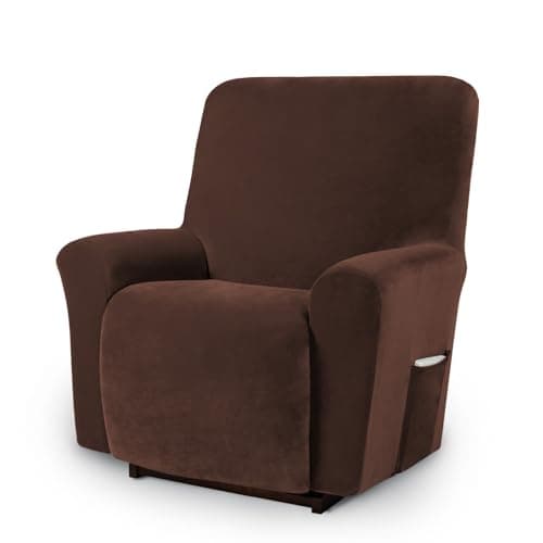 AZON Velvet Stretch Recliner ChairCover, 1-Piece Washable, Elastic Protector — Chocolate